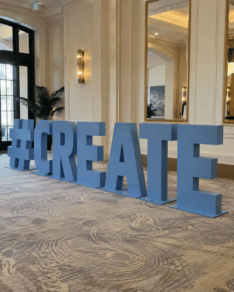 Blue freestanding hashtag CREATE letters