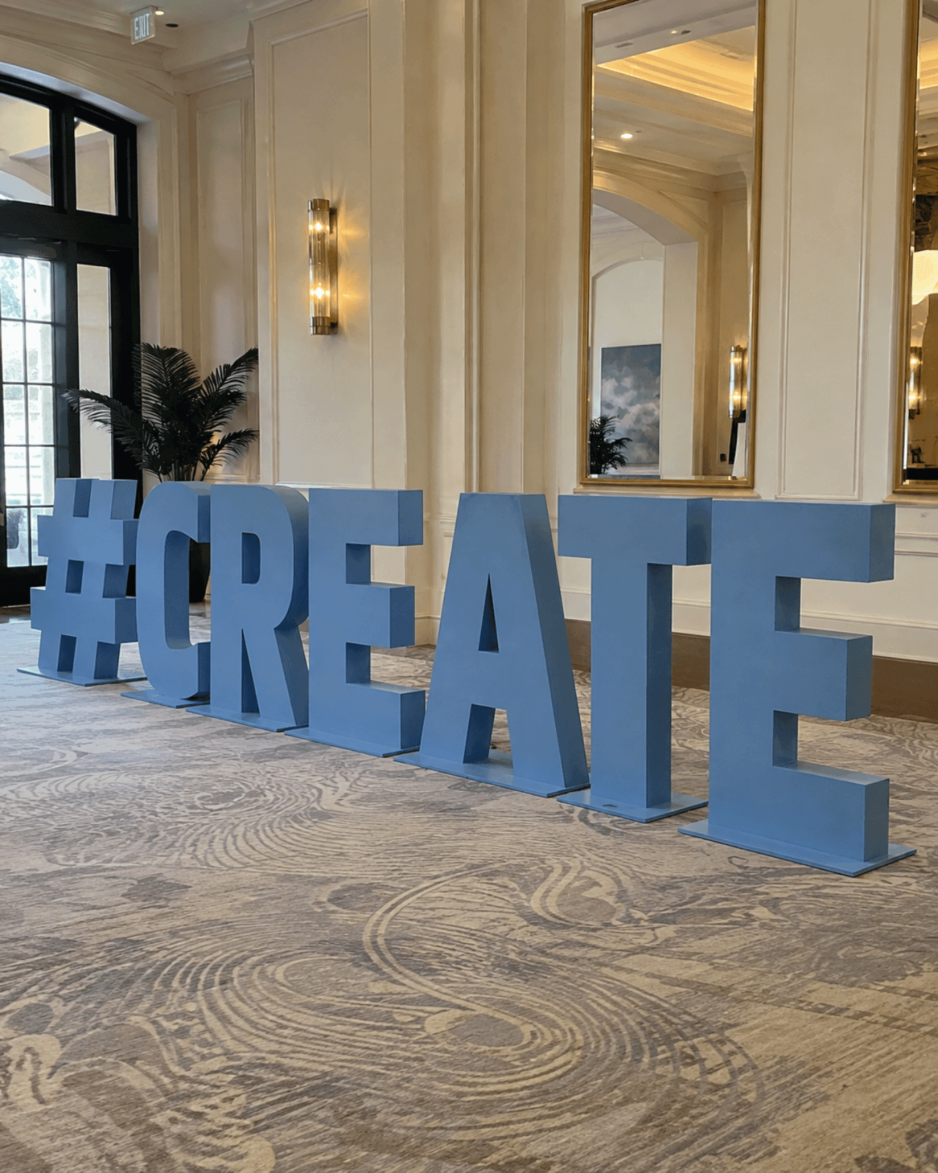 Blue freestanding hashtag CREATE letters