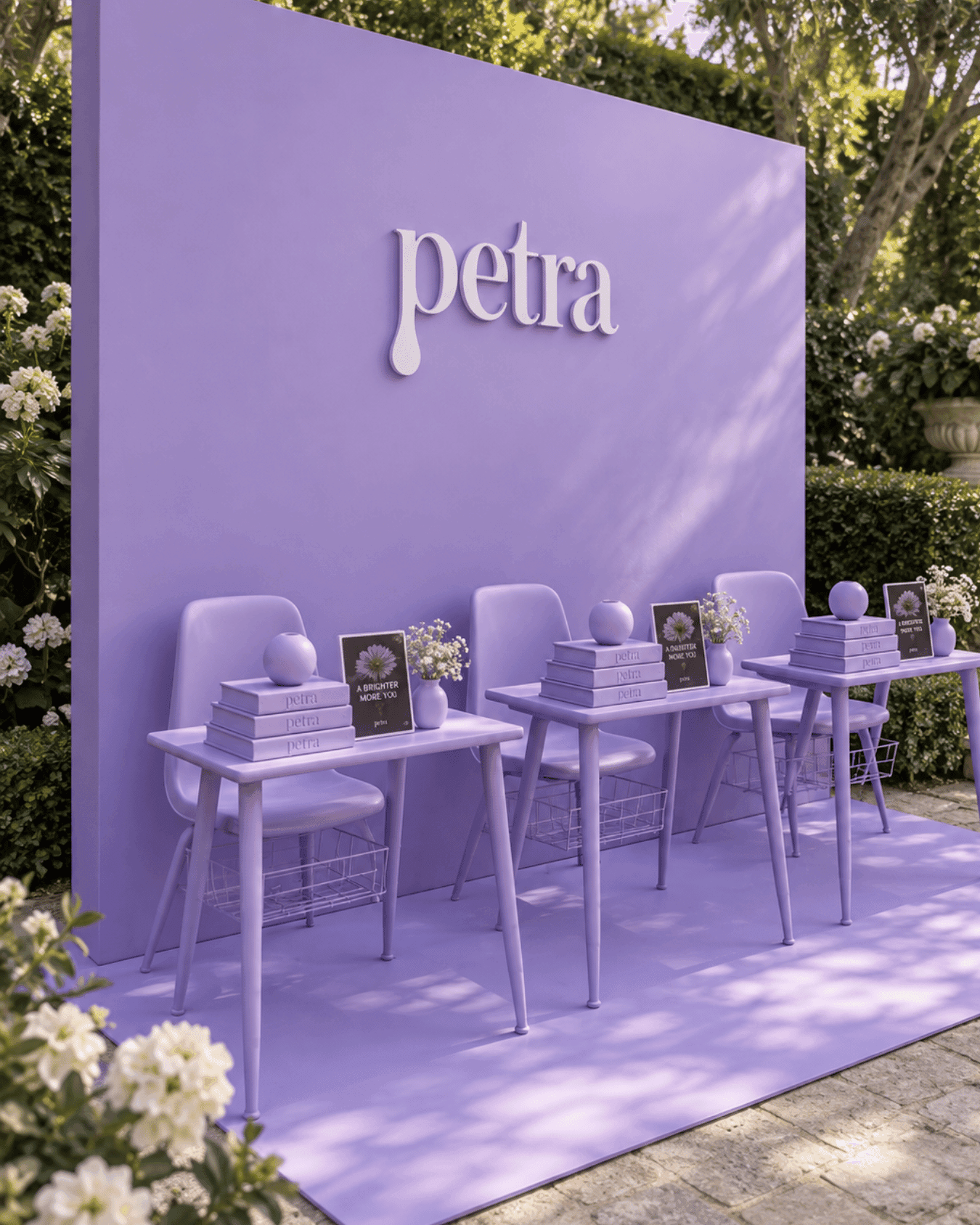 Lavender petra branded wall with recessed product display shelves